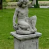 Casa Padrino Jugendstil Gartendeko Blumentopf mit Skulptur Grau Ø 60 x H. 89 cm - Prunkvoller Pflanzentopf