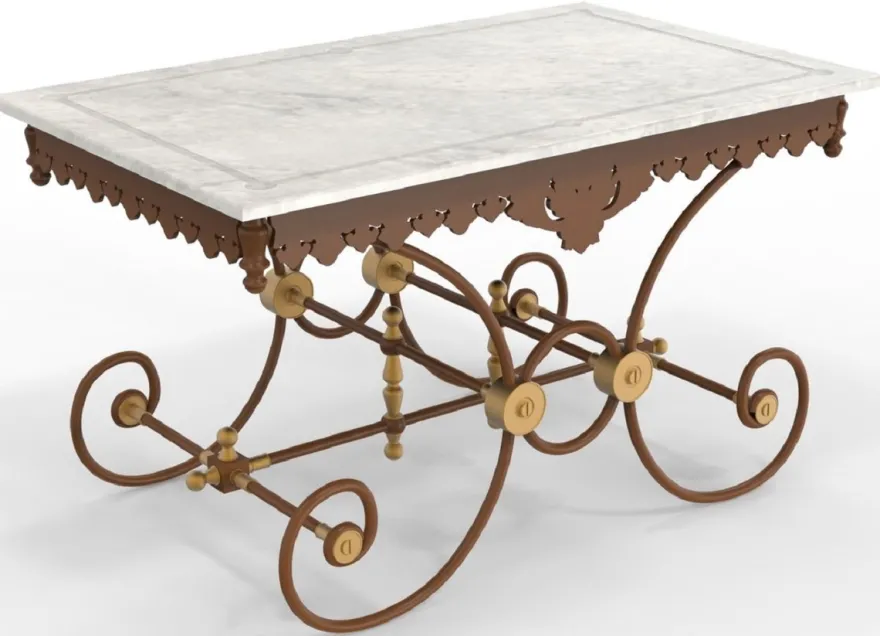 Casa Padrino Jugendstil Gartentisch 130 x 80 x H. 75 cm - Verschiedene Farben - Nostalgischer Schmiedeeisen Garten & Terrassen Tisch mit Marmorplatte - Jugendstil Garten & Terrassen Möbel