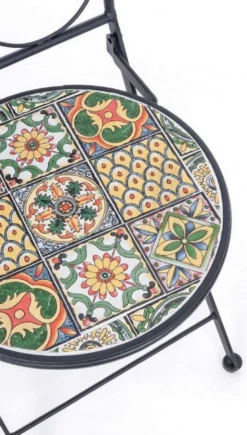 Casa Padrino Jugendstil Gartenstuhl 4er Set Schwarz / Mehrfarbig 39 x 47 x H. 92 cm - Klappbare Stühle mit Keramik Platten - Nostalgische Garten & Gastronomie Möbel