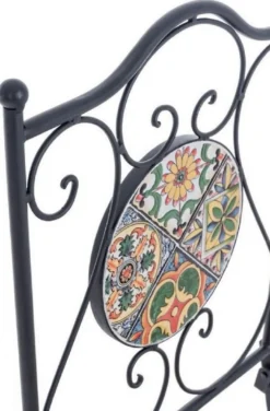 Casa Padrino Jugendstil Gartenstuhl 4er Set Schwarz / Mehrfarbig 39 x 47 x H. 92 cm - Klappbare Stühle mit Keramik Platten - Nostalgische Garten & Gastronomie Möbel