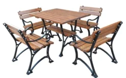 Casa Padrino Jugendstil Gartenmöbel Set Tisch & 4 Stühle mit Armlehnen Braun / Schwarz 100 cm - Gartentisch und Gartenstühle