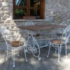 Casa Padrino Jugendstil Garten Esstisch Dunkelbraun / Weiß 140 x 80 x H. 76 cm - Nostalgischer Schmiedeeisen Gartentisch mit Massivholz Tischplatte - Nostalgische Jugendstil Garten Möbel