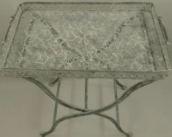 Casa Padrino Jugendstil Gartentisch Antik Grau 60 x 40 x H. 70 cm - Klappbarer Metall Tisch mit Tragegriffen - Garten & Terassen Möbel