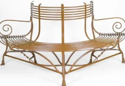 Casa Padrino Jugendstil Gartenbank Braun 180 x H. 88 cm - Handgeschmiedete Garten Sitzbank - Halbrunde Schmiedeeisen Baumbank - Schmiedeeisen Gartenmöbel - Barock & Jugendstil Garten Möbel
