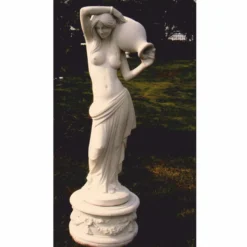 Casa Padrino Jugendstil Garten Deko Wasserspeier Skulptur Frau mit Krug auf Sockel Weiß H. 150 cm