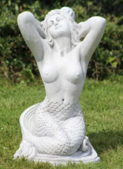 Casa Padrino Jugendstil Garten Deko Skulptur Meerjungfrau Grau 35 x 32 x H. 57 cm - Elegante Garten Deko Stein Figur - Barock & Jugendstil Garten Deko Accessoires