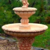 Casa Padrino Jugendstil Gartenbrunnen Junge mit Goldfisch Beige / Rot Ø 114 x H. 171 cm - Gartendeko Brunnen - Springbrunnen