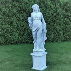 Casa Padrino Jugendstil Garten Deko Skulptur Dame Grau H. 175 cm - Elegante Garten Deko Stein Figur - Barock & Jugendstil Garten Deko Accessoires