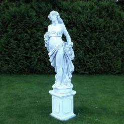 Casa Padrino Jugendstil Garten Deko Skulptur Dame Grau H. 175 cm - Elegante Garten Deko Stein Figur - Barock & Jugendstil Garten Deko Accessoires