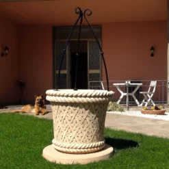 Casa Padrino Jugendstil Gartenbrunnen Beige / Schwarz Ø 80 x H. 170 cm