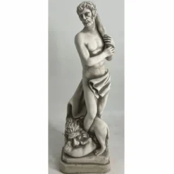 Casa Padrino Jugendstil Garten Deko Beton Skulptur Mann und Löwe Grau H. 63 cm