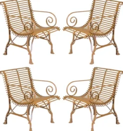 Casa Padrino Jugendstil Garten Stuhl 4er Set Braun 64 x 62 x H. 71 cm - Handgefertigte Schmiedeeisen Stühle mit Armlehnen - Nostalgische Schmiedeeisen Garten & Terrassen Möbel