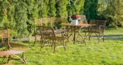 Casa Padrino Jugendstil Garten Stuhl 4er Set Braun 64 x 62 x H. 71 cm - Handgefertigte Schmiedeeisen Stühle mit Armlehnen - Nostalgische Schmiedeeisen Garten & Terrassen Möbel