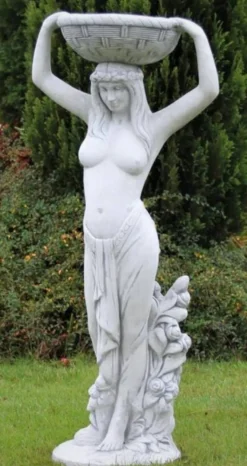 Casa Padrino Jugendstil Garten Deko Skulptur Frau mit Blumentopf Grau H. 98 cm - Elegante Garten Deko Stein Figur mit Pflanzentopf - Barock & Jugendstil Garten Deko Accessoires