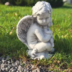 Casa Padrino Jugendstil Garten Deko Skulptur Engel Grau H. 36 cm - Garten Figur
