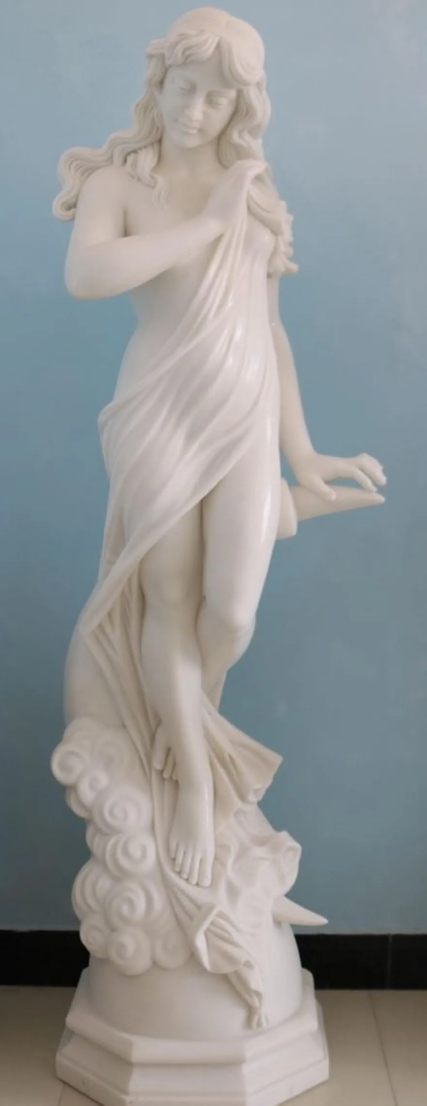 Casa Padrino Jugendstil Garten Marmor Skulptur Frau Weiß H. 185 cm - Garten Deko Figur
