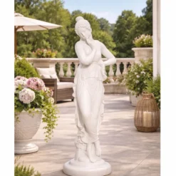 Casa Padrino Jugendstil Garten Skulptur Dame Weiß H. 67 cm - Garten Deko Figur