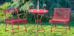 Casa Padrino Jugendstil Garten Stuhl Rot 56 x 52 x H. 76 cm - Handgefertigter Schmiedeeisen Stuhl mit Armlehnen - Nostalgische Schmiedeeisen Garten & Terrassen Möbel