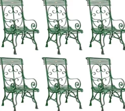 Casa Padrino Jugendstil Gartenstuhl 6er Set Antik Grün 64 x 66 x H. 114 cm - Handgefertigte Schmiedeeisen Stühle mit Armlehnen - Nostalgische Garten & Terrassen Möbel