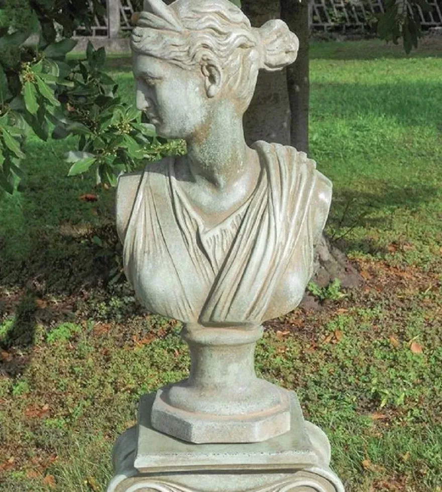 Casa Padrino Jugendstil Garten Deko Büste Dame Antik Grün H. 45 cm