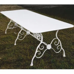 Casa Padrino Jugendstil Garten Esstisch Weiß 250 cm - Nostalgischer Schmiedeeisen Gartentisch - Jugendstil Garten Möbel