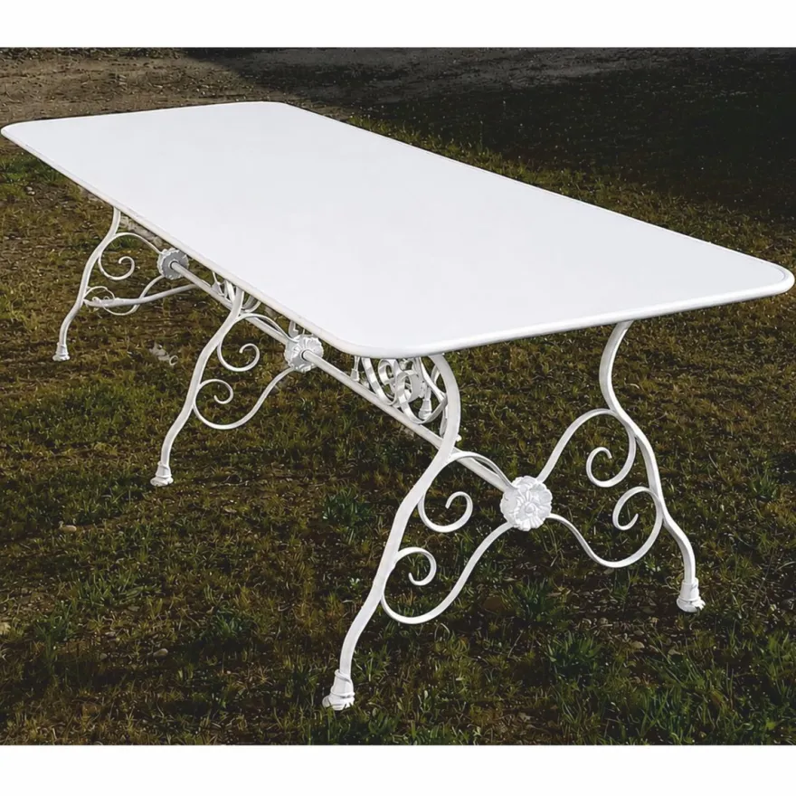 Casa Padrino Jugendstil Garten Esstisch Weiß 250 cm - Nostalgischer Schmiedeeisen Gartentisch - Jugendstil Garten Möbel