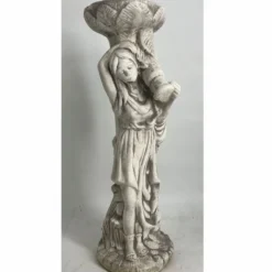 Casa Padrino Jugendstil Garten Deko Beton Skulptur Frau mit Blumentopf Grau H. 60 cm
