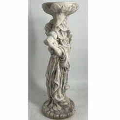 Casa Padrino Jugendstil Garten Deko Beton Skulptur Frau mit Blumentopf Grau H. 60 cm