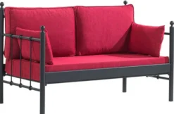 Casa Padrino Jugendstil Gartensofa Schwarz / Bordeauxrot 140 x 70 x H. 92 cm - Garten Sofa - Terrassen Sofa - Jugendstil Garten & Terrassen Möbel