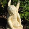 Casa Padrino Jugendstil Garten Deko Skulptur Engel Sandfarben 18 x 19 x H. 31 cm - Elegante Garten Deko Stein Figur - Barock & Jugendstil Garten Deko Accessoires