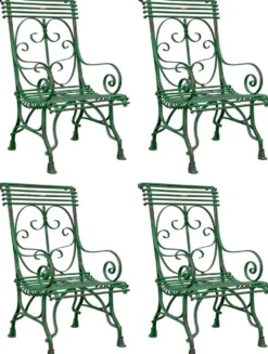 Casa Padrino Jugendstil Gartenstuhl 4er Set Antik Grün 64 x 66 x H. 114 cm - Handgefertigte Schmiedeeisen Stühle mit Armlehnen - Nostalgische Garten & Terrassen Möbel