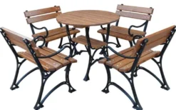 Casa Padrino Jugendstil Gartenmöbel Set Braun / Schwarz - 1 Gartentisch & 4 Gartenstühle mit Armlehnen - Gastronomie Garten Terrassen Möbel
