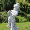 Casa Padrino Jugendstil Garten Deko Skulptur Dame mit Blumenstrauß Grau 31 x 31 x H. 122 cm - Elegante Garten Deko Stein Figur - Barock & Jugendstil Garten Deko Accessoires