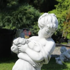 Casa Padrino Jugendstil Garten Deko Skulptur Dame mit Blumenstrauß Grau 31 x 31 x H. 122 cm - Elegante Garten Deko Stein Figur - Barock & Jugendstil Garten Deko Accessoires