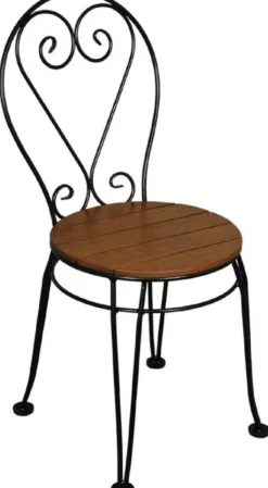 Casa Padrino Jugendstil Gartenstuhl 6er Set Braun / Schwarz 40 x 40 x H. 92 cm - Elegante Schmiedeeisen Stühle mit Massivholz Sitzfläche - Nostalgische Garten & Gastronomie Möbel