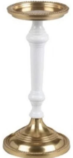 Casa Padrino Jugendstil Kerzenständer Antik Messingfarben / Weiß H. 30 cm - Runder Aluminium Kerzenhalter - Barock & Jugendstil Deko Accessoires