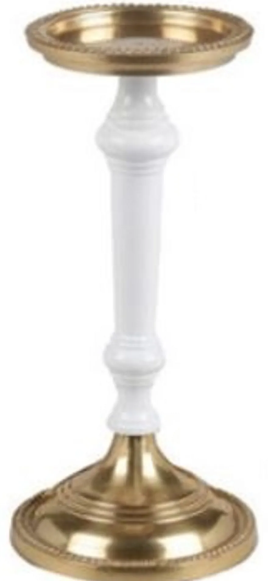 Casa Padrino Jugendstil Kerzenständer Antik Messingfarben / Weiß H. 30 cm - Runder Aluminium Kerzenhalter - Barock & Jugendstil Deko Accessoires
