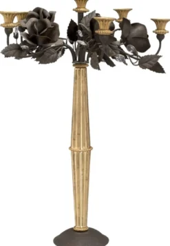 Casa Padrino Jugendstil Kerzenhalter Antik Gold / Rostfarben Ø 40 x H. 60 cm - Eleganter Kerzenständer mit dekorativen Rosen und Swarovski Kristallglas - Barock & Jugendstil Deko Accessoires