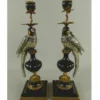 Casa Padrino Jugendstil Kerzenhalter Set Papageien Schwarz / Gold H. 48 cm