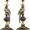 Casa Padrino Jugendstil Kerzenhalter Set Papagei Schwarz / Gold 16,1 x 12,8 x H. 48 cm - Elegante Porzellan Kerzenständer - Barock & Jugendstil Deko Accessoires