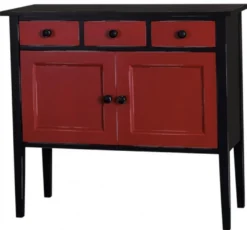 Casa Padrino Jugendstil Kommode 100 cm Schwarz / Rot - Massivholz Sideboard im Landhaus Stil