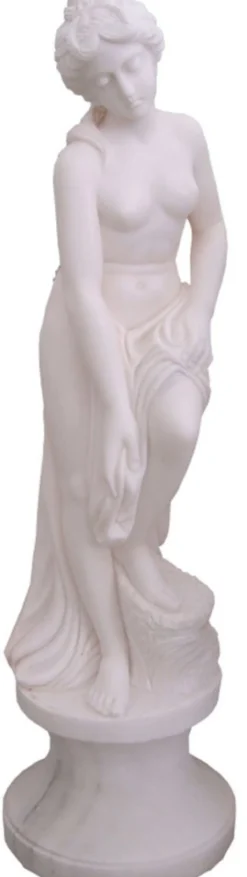 Casa Padrino Jugendstil Marmor Skulptur Frau auf Säule Weiß H. 120 cm