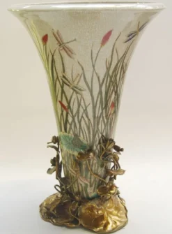 Casa Padrino Jugendstil Porzellan Messing Vase in Weiß Grün Bronze - Höhe 46 cm - Limited Edition