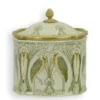 Casa Padrino Jugendstil Porzellan Deckeldose Kraniche Creme / Grün / Gold 16 x H. 17 cm - Prunkvolle Schmuckdose mit Bronze - Barock & Jugendstil Deko Accessoires