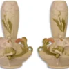 Casa Padrino Jugendstil Porzellan Blumenvasen Set Beige / Mehrfarbig 17,5 x 17 x H. 25,8 cm - Deko Vasen