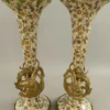Casa Padrino Jugendstil Porzellan Vasen Set Creme / Mehrfarbig / Messing Ø 12 x H. 34 cm - Barock & Jugendstil Deko Accessoires