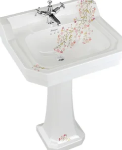 Casa Padrino Jugendstil Porzellan Waschbecken mit Sockel 56 x 47 x H. 90 cm mit floralem Muster - Luxus Kollektion