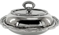 Casa Padrino Jugendstil Schale mit Deckel Silber 21 x 17 x H. 10 cm - Serviertablett mit Deckel - Restaurant Accessoires - Gastronomie Accessoires - Barock & Jugendstil Esszimmer Accessoires