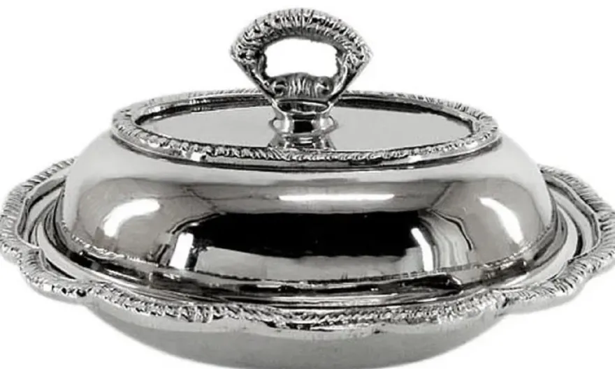 Casa Padrino Jugendstil Schale mit Deckel Silber 21 x 17 x H. 10 cm - Serviertablett mit Deckel - Restaurant Accessoires - Gastronomie Accessoires - Barock & Jugendstil Esszimmer Accessoires