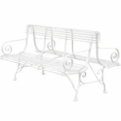 Casa Padrino Jugendstil Schmiedeeisen Gartenbank Weiß 150 cm - Doppelseitige Sitzbank